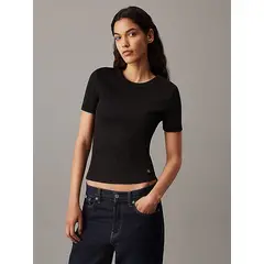 CALVIN KLEIN - Camiseta negra slim canalé de algodón