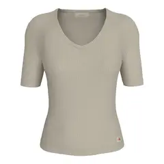 CALVIN KLEIN - Camiseta gris slim de canalé con cuello en V