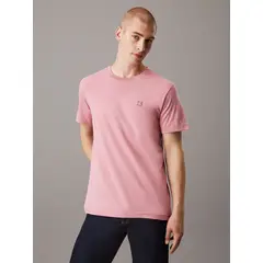 CALVIN KLEIN - Camiseta rosada de algodón con insignia