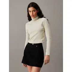 CALVIN KLEIN - Top gris slim de canalé de algodón con cuello alto