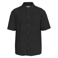 CALVIN KLEIN - Camisa Negra Manga Corta De Lino
