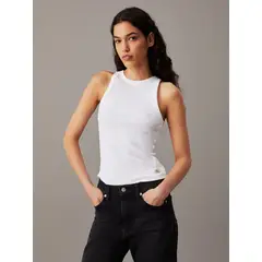 CALVIN KLEIN - Camiseta blanca de tirantes de canalé de algodón