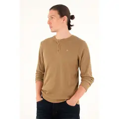 TENNIS - Camiseta manga larga café para hombre