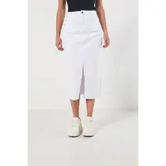 KOAJ - Falda larga blanca en jean tiro alto con abertura Mujer