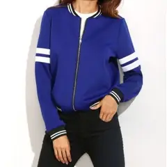 URBAN PLUS - Chaqueta mujer beisbolera azul rey rayas
