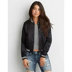URBAN PLUS - Chaqueta mujer bomber negra con boton