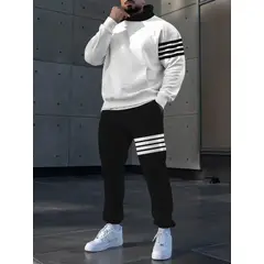 URBAN PLUS - Sudadera hombre buzo y jogger conjunto negro y blanco