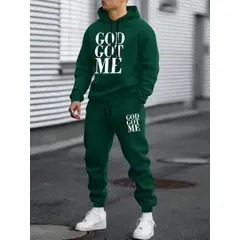 URBAN PLUS - Sudadera hombre buzo y jogger conjunto verde got god me