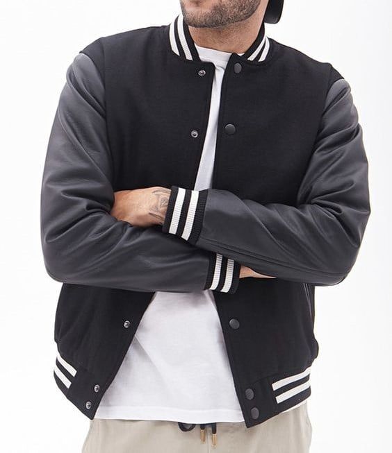 Imagen de Chaqueta hombre beisbolera negra mangas en cuerina