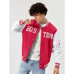URBAN PLUS - Chaqueta hombre beisbolera roja estampada