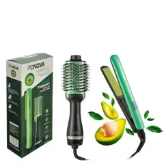 GENERICO - Plancha Cabello Aguacate + Cepillo Secador PRO-2501