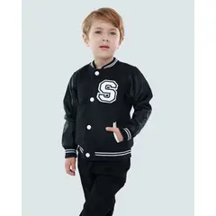URBAN PLUS - Chaqueta niño beisbolera mangas en cuerina negra