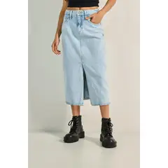 KOAJ - Falda larga azul en jean con abertura en frente y tiro Mujer