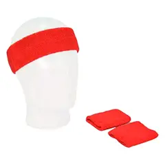 GENERICO - Kit Official Banda Balaca Cabeza + Muñequera Sudor Gym ROJO
