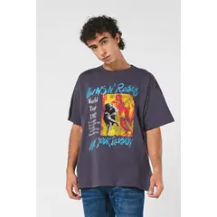 KOAJ - Camiseta de Guns N´ Roses gris oversize con cuello redo Hombre