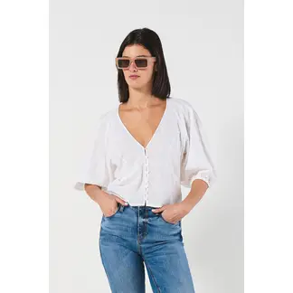 KOAJ - Blusa blanca con escote V y manga corta aglobada Mujer