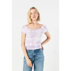 KOAJ - Camiseta femenina manga corta cuello bandeja estampado Mujer