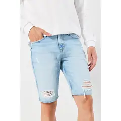 KOAJ - Bermuda azul slim en jean tiro bajo con rotos en frente Hombre