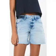KOAJ - Short en jean azul claro con tiro medio y rotos delant Mujer