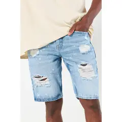 KOAJ - Bermuda en jean slim azul clara con tiro bajo y rotos HOMBRE