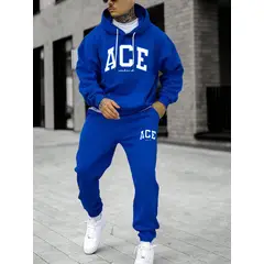 URBAN PLUS - Sudadera hombre buzo y pantalon conjunto azul rey