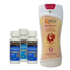 SIGNATURE - Kit Minoxidil Kirkland 5 % x3 + Shampoo sin sal Crecimiento mujer