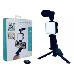 SEISA - Kit Para Streaming Vlogs Tripode Luz Micrófon Palo Selfies Color Negro