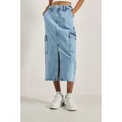KOAJ - Falda larga cargo azul clara de jean para mujer cuenta co MUJER