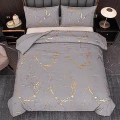 SIRENITAS - Edredón Colcha Española Doble faz Cama Doble Dorado Marmol Gris