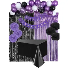 GENERICO - Kit Decoración Fiesta feliz cumpleaños globos morado