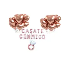GENERICO - Globos Metalizados cásate conmigo 12 corazones oro rosa