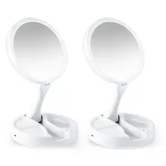 STYLE STARS - Set x2 Espejo de Maquillaje LED Plegable Aumento 10x y USB