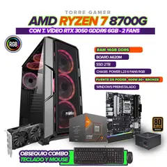 AMD - PC GAMER RYZEN 7 8700G / 3050 6GB/ RAM 16GB / SSD 2TB / CHASIS 6FAN / 600W 80+