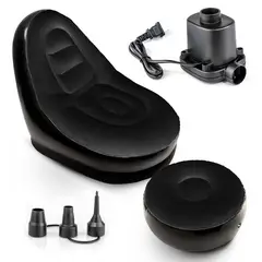 ENERGY PLUS - Sofá Inflable Portátil con Reposapiés - Inflador Eléctrico Negro