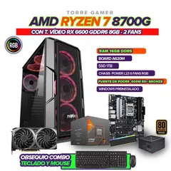 AMD - PC GAMER RYZEN 7 8700G / 6600 8GB/ RAM 16GB / SSD 1TB / CHASIS 6FAN /600W REAL