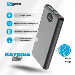 IGOMA - Bateria Portatil De 10000mAh Turbo Carga - Negra