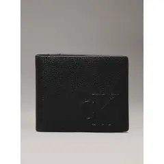 CALVIN KLEIN - Billetera negra de cuero con monograma en relieve