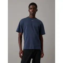 CALVIN KLEIN - Camiseta Azul De Algodón Con Logo Nano