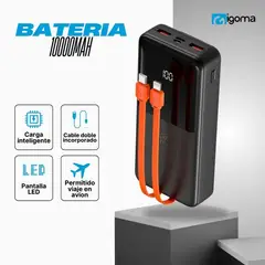 IGOMA - Bateria Portatil 3 Puertos De 10000mAh - Negra