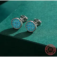 ALHAJAS - Aretes Topitos Para Mujer O Niña Piedras Turquesa En Plata 925