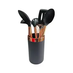 GENERICO - Set Utensilios Cucharas Antiadherentes Silicona 7 piezas Negro Dorado