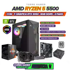 AMD - COMPUTADOR GAMER RYZEN 5 5500 / 3050 6GB / A520M / RAM 16GB / 512 SSD