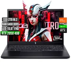 ACER - NITRO AMD RYZEN 5-7535HS RTX 2050 4GB SSD 2TB RAM 64GB LED 15,6 FHD 144Hz