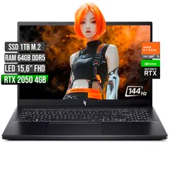 ACER - NITRO AMD RYZEN 5-7535HS RTX 2050 4GB SSD 1TB RAM 64GB LED 15,6 FHD 144Hz