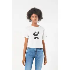 KOAJ - Crop top femenino manga corta con estampado en frente de MUJER