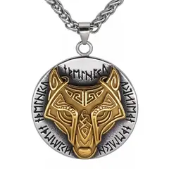 GENERICO - Collar Lobo Runas Vikingo Acero Inoxidable Color Oro Hombre