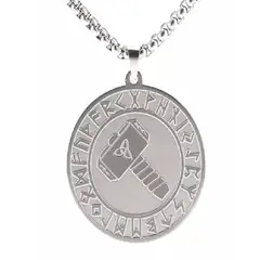 GENERICO - Collar para Hombre medalla Vikinga Martillo Color Plata de Acero
