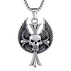 GENERICO - Collar Acero Inoxidable Color Plata Craneo Biker Para Hombre