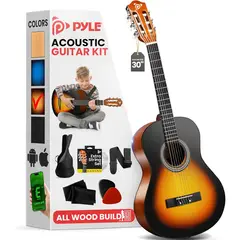 PYLE - Kit guitarra acústica principiantes instrumento madera
