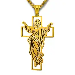 GENERICO - Collar Hombre Y Mujer Dije Cruz Mesias Jesus Acero Color Oro